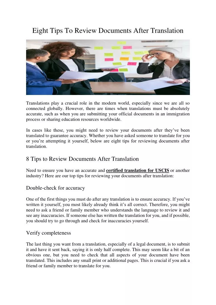 eight tips to review documents after translation