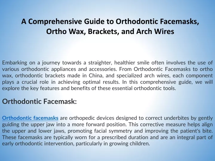 a comprehensive guide to orthodontic facemasks