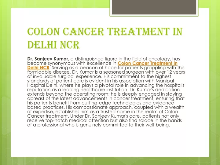 colon cancer treatment in delhi ncr