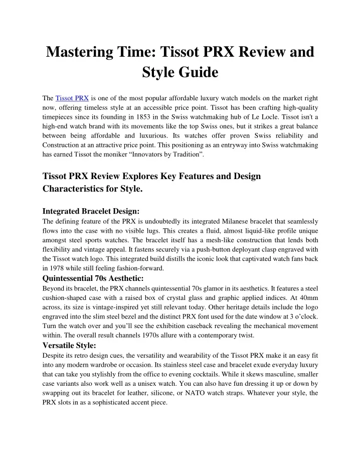 mastering time tissot prx review and style guide