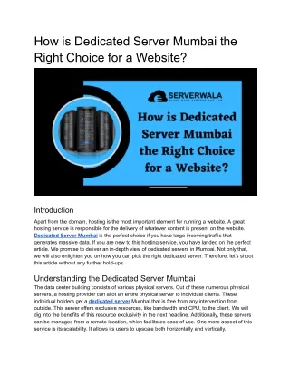 How is Dedicated Server Mumbai the Right Choice for a Website_