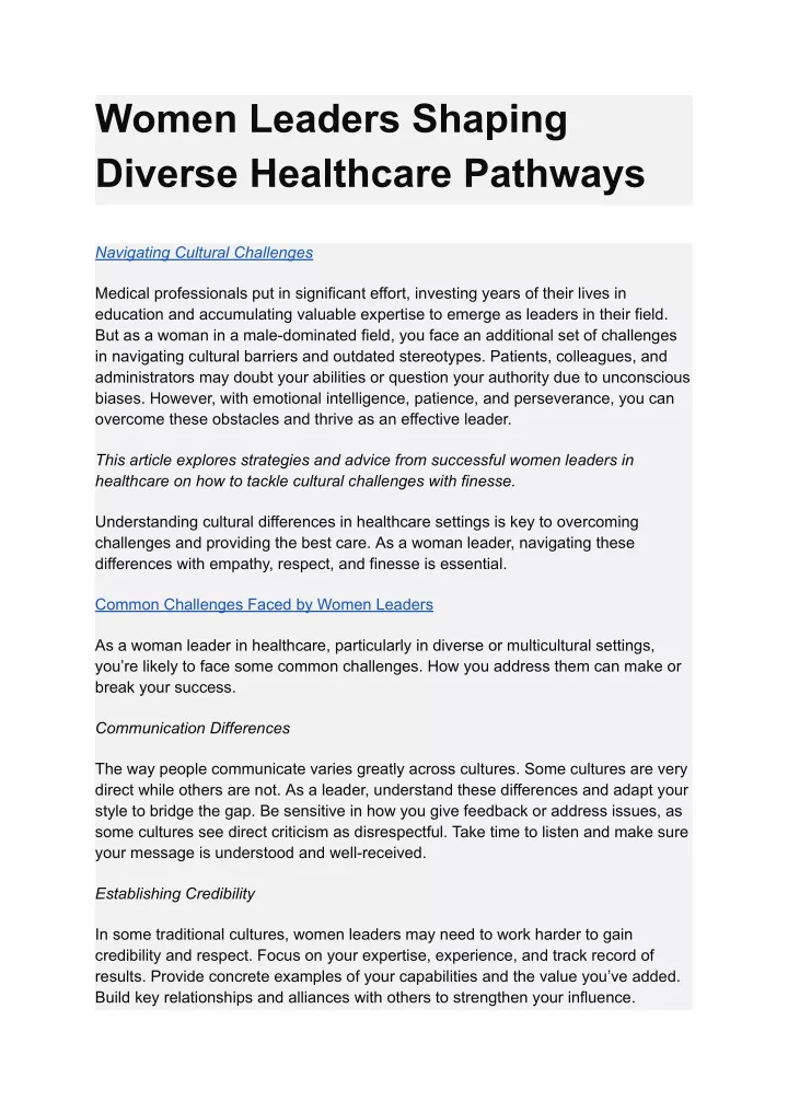 women leaders shaping diverse healthcare pathways