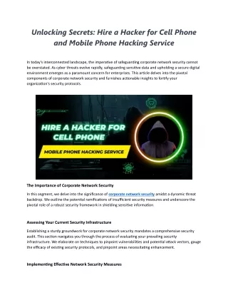 Unlocking Secrets Hire a Hacker for Cell Phone and Mobile Phone Hacking Service