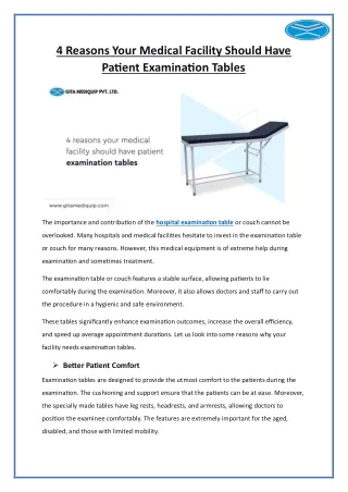 4 Reasons Your Medical Facility Should Have Patient Examination Tables