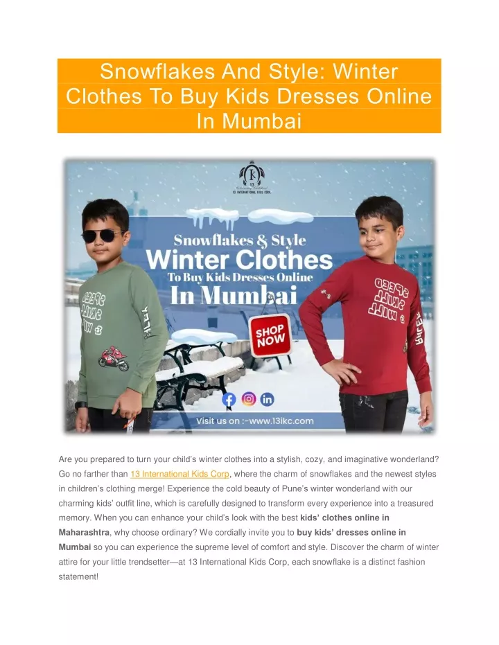 snowflakes and style winter clothes to buy kids