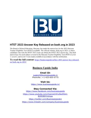 HTET 2023 Answer Key Released on bseh.org.in 2023
