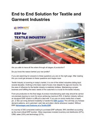 End to End Solution for Textile and Garment Industries