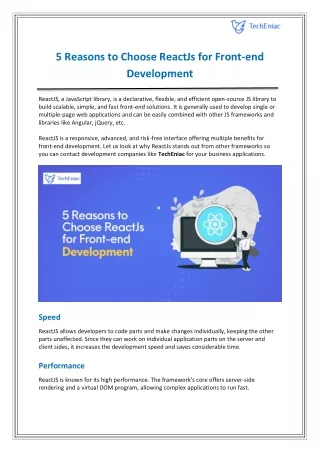 5 Reasons to Choose ReactJs for Front-end Development