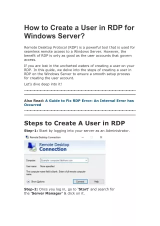 How to Create a User in RDP for Windows Server