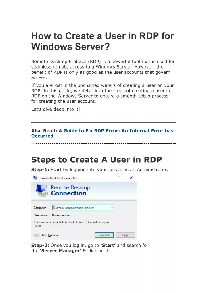 how to create a user in rdp for windows server