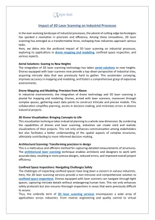 Impact of 3D Laser Scanning on Industrial Processes