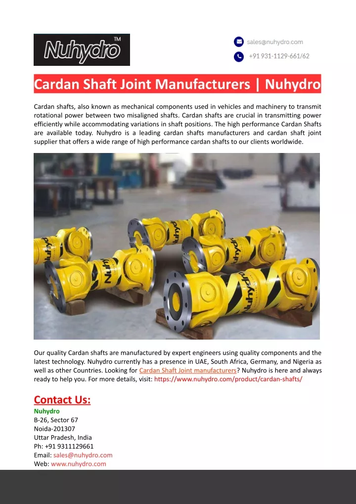 cardan shaft joint manufacturers nuhydro