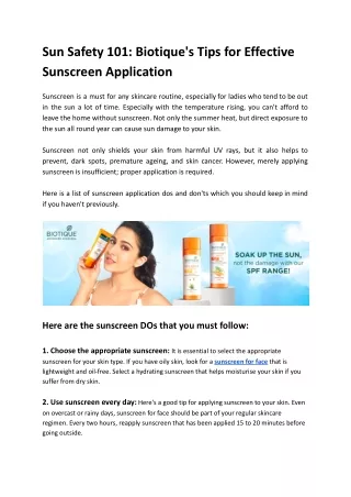Sun Safety 101 Biotique's Tips for Effective Sunscreen Application