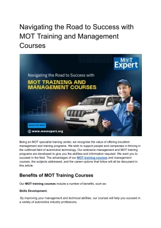 navigating the road to success with mot training