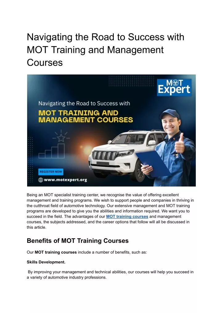 navigating the road to success with mot training