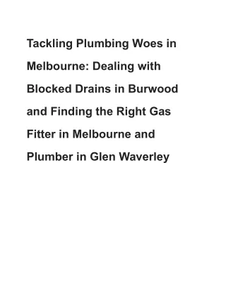 Tackling Plumbing Woes in Melbourne_ Dealing with Blocked Drains in Burwood and Finding the Right Gas Fitter in Melbourn