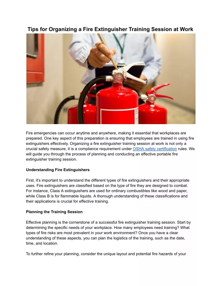 tips for organizing a fire extinguisher training