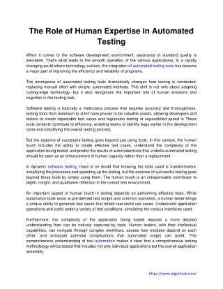The Role of Human Expertise in Automated Testing