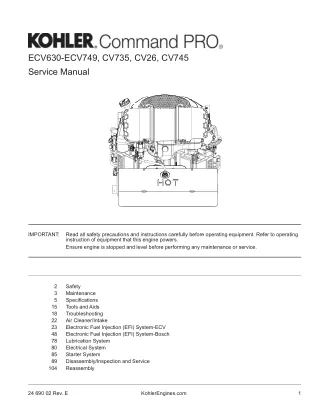 Kohler Command PRO CV26 Service Repair Manual