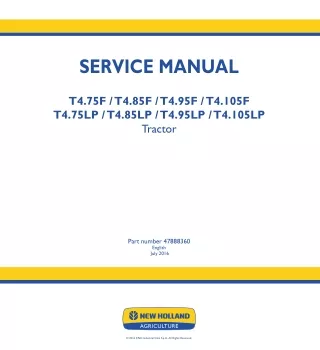 New Holland T4.75LP Tractor Service Repair Manual