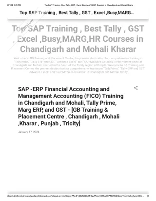 Top SAP Training , Best Tally , GST , Excel ,Busy,MARG,HR Courses in Chandigarh and Mohali Kharar