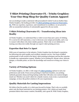 T-Shirt Printing Clearwater FL - Trinity Graphics Your One-Stop Shop for Quality Custom Apparel