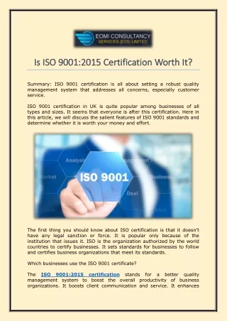 Is ISO 90012015 Certification Worth It