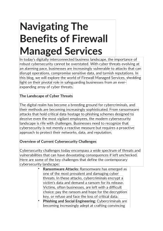 Navigating The Benefits of Firewall Managed Services