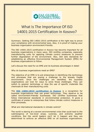 What Is The Importance Of ISO 140012015 Certification In Kosovo