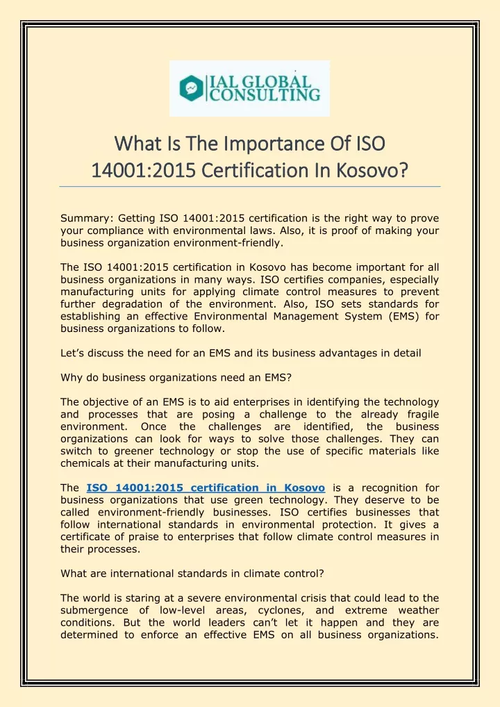 what is the importance of iso what