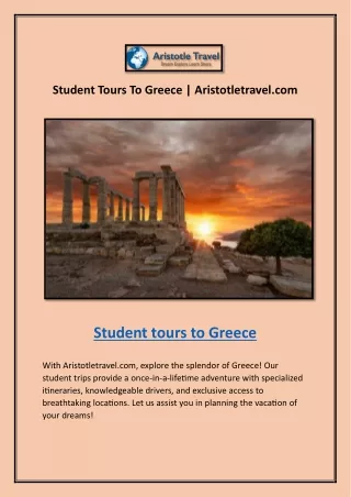 Study Tour In Greece | Aristotletravel.com