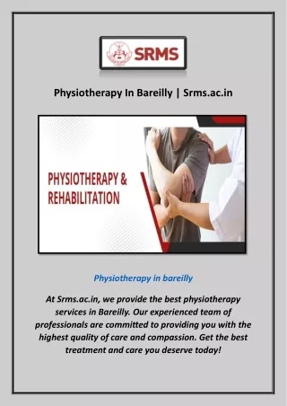 Physiotherapy In Bareilly | Srms.ac.in
