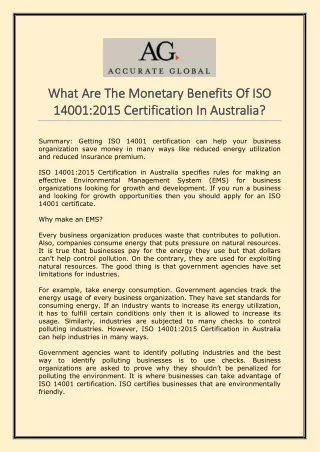 What Are The Monetary Benefits Of ISO 140012015 Certification In Australia