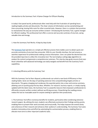 introduction to the summary tool a game changer