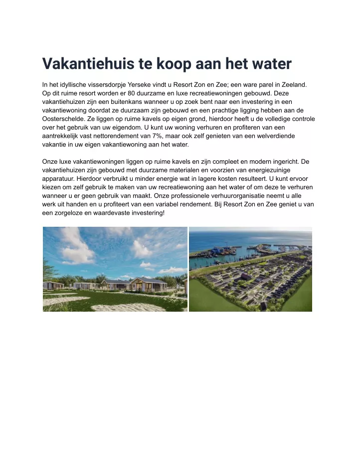 vakantiehuis te koop aan het water