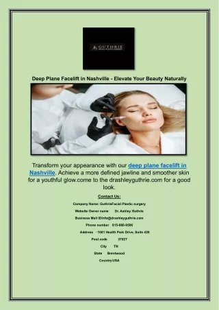 Deep Plane Facelift in Nashville - Elevate Your Beauty Naturally