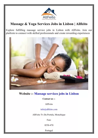 Massage & Yoga Services Jobs in Lisbon Allfeito