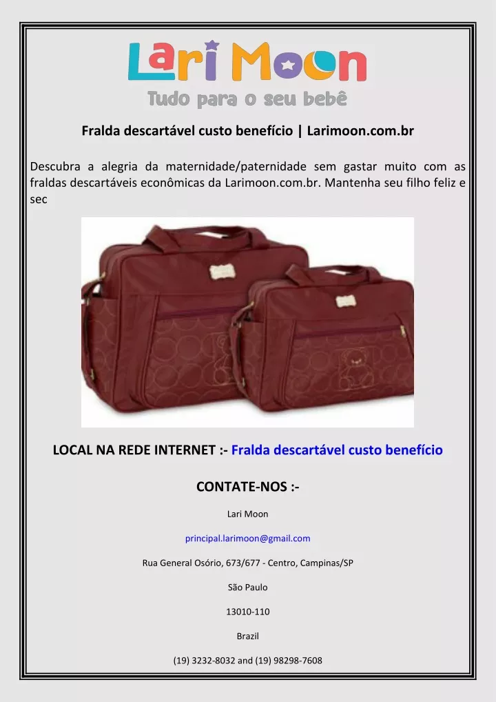 fralda descart vel custo benef cio larimoon com br