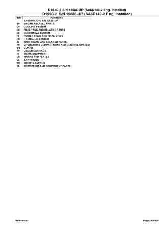 Komatsu D155C-1 Pipe Layer Parts Catalogue Manual - SN 15686 AND UP