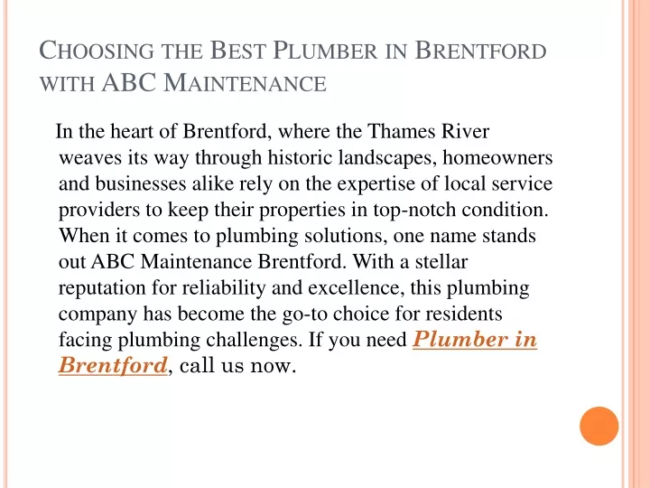 choosing the best plumber in brentford with abc maintenance
