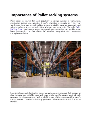 Importance of Pallet racking systems