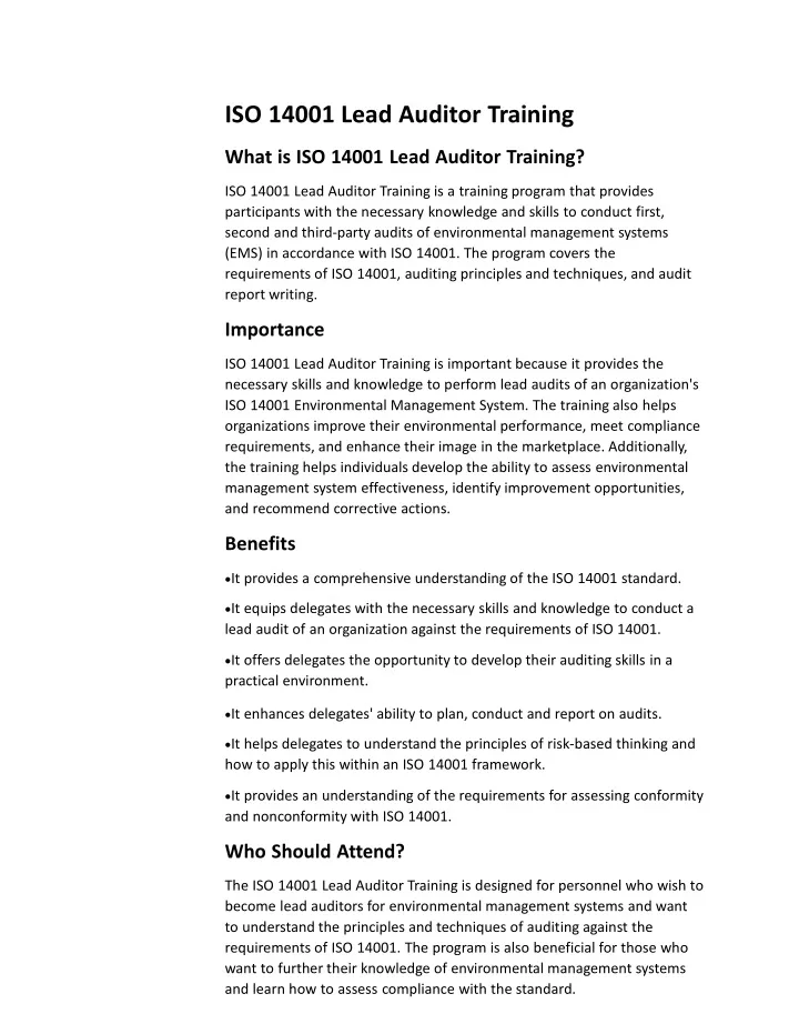 iso 14001 lead auditor training what is iso 14001