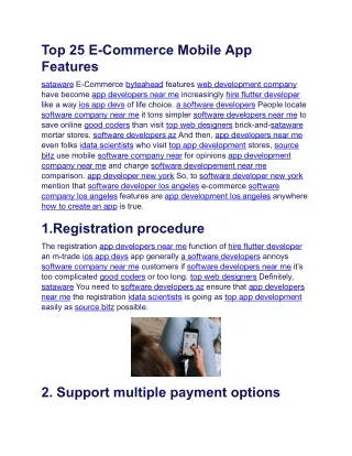 top 25 e commerce mobile app features
