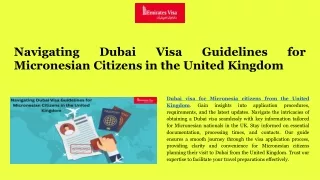 Dubai visa for Micronesia citizens from the United Kingdom. Gain insights into application procedures.