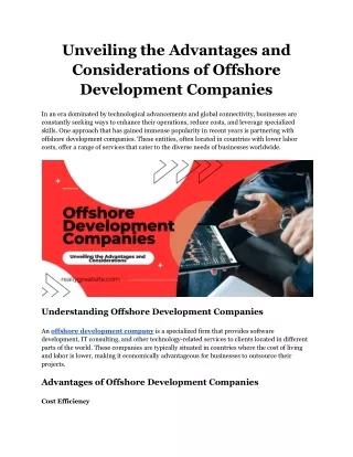 Advantages and Considerations of Offshore Development Companies