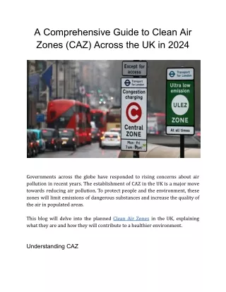 A Comprehensive Guide to Clean Air Zones (CAZ) Across the UK in 2024