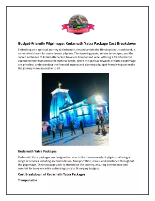 Budget-Friendly Pilgrimage and Kedarnath Yatra Package Cost Breakdown