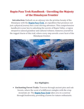 Rupin Pass Trek: Alpine Adventure in Himalayas