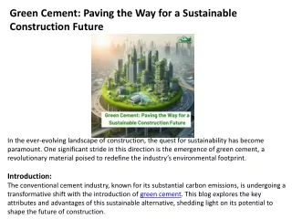 Green Cement: Paving the Way for a Sustainable Construction Future
