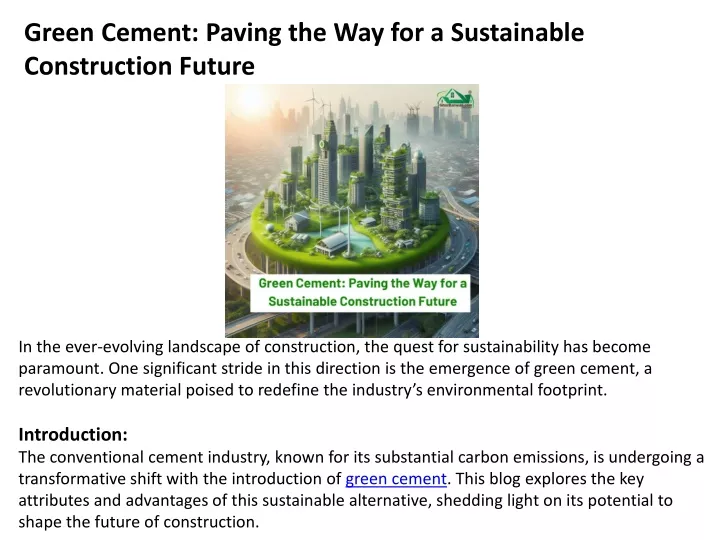 green cement paving the way for a sustainable